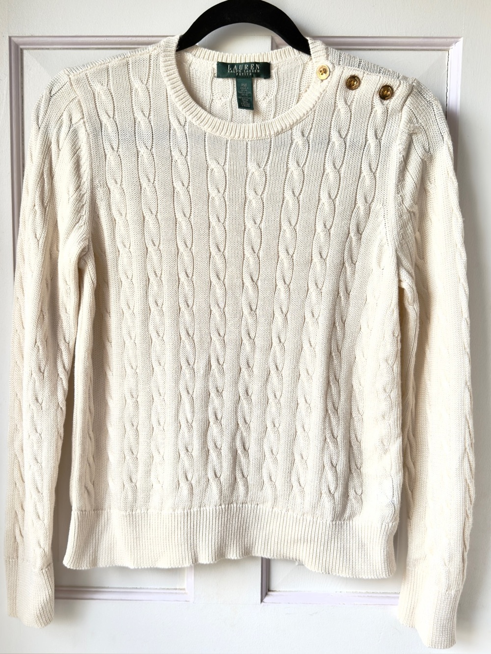 Lauren Ralph Lauren Cream Cable Knit Sweater Size Petite Medium